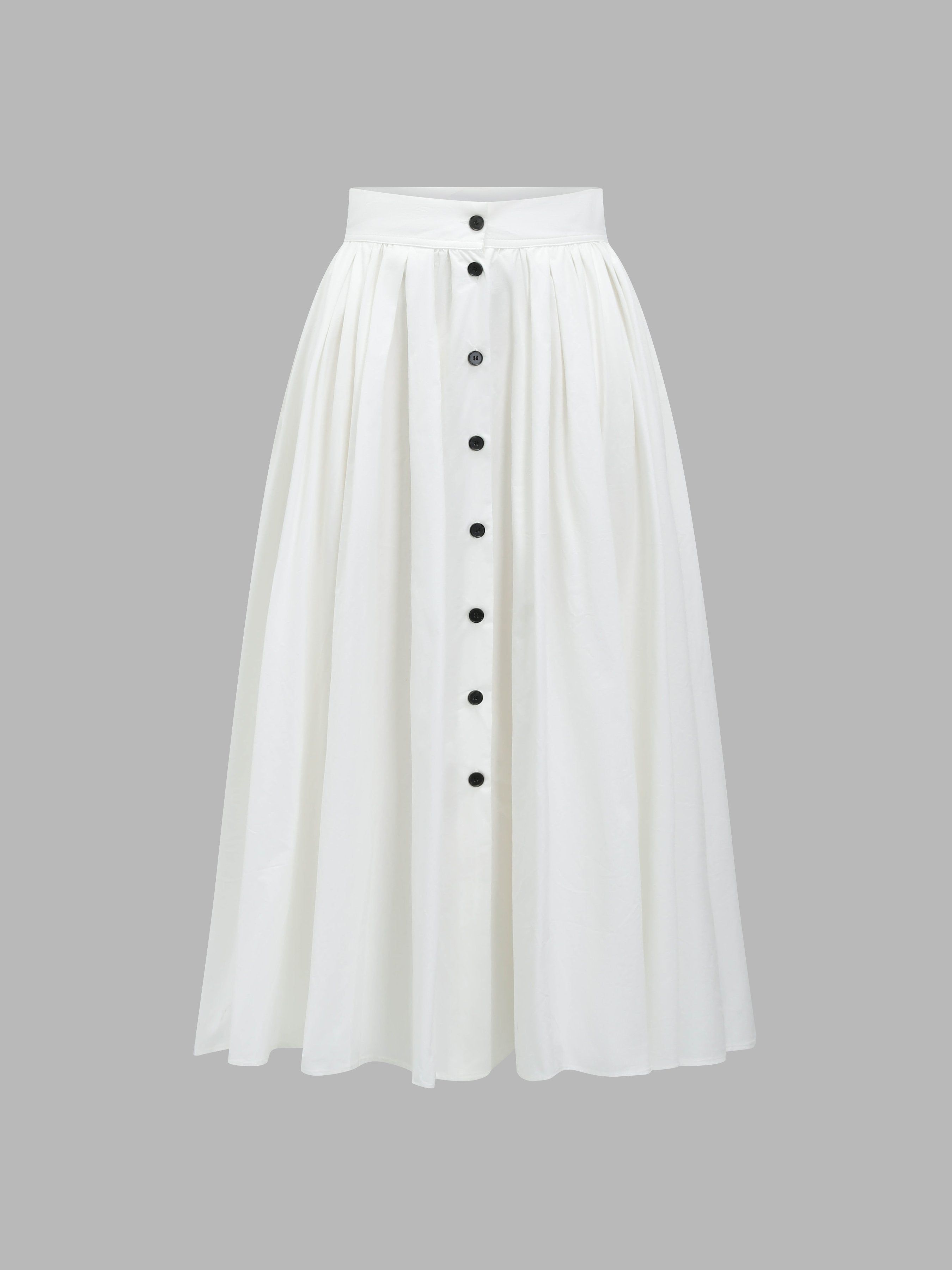 Front Button Placket A-Line Midi Skirt sold by Aha Selected