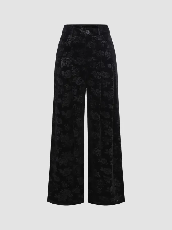 Elegant Rose Embossed Velvet Palazzo Pants sold by Aha Selected