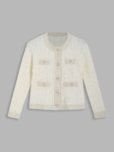 Colorblock Cable Knit Cardigan with Pockets sold by Aha Selected