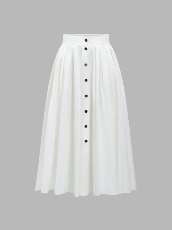 Front Button Placket A-Line Midi Skirt sold by Aha Selected