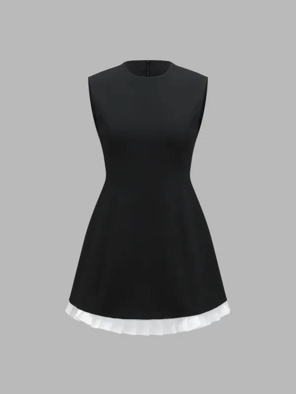 Pleated Colorblock Lace Trim A-Line Mini Skirt sold by Aha Selected