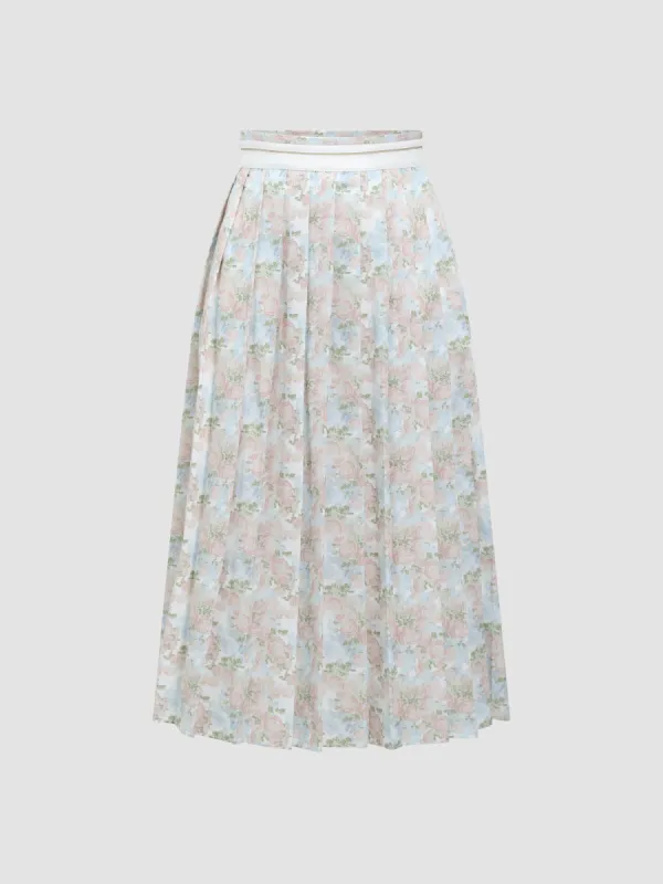 Flowy Floral High-Waisted Pleated Maxi Skirt sold by Aha Selected