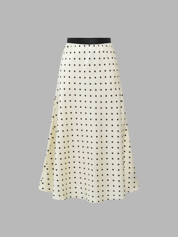 Polka Dot Print Colorblock Satin Midi Skirt sold by Aha Selected