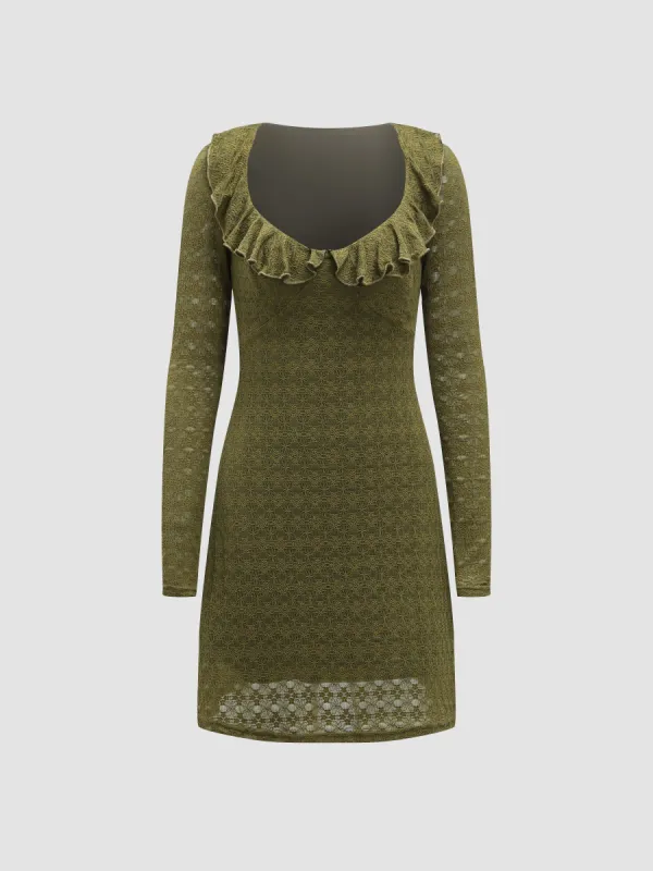 Knitted Lace Ruffle Hem Sweetheart Neck Dress sold by Aha Selected