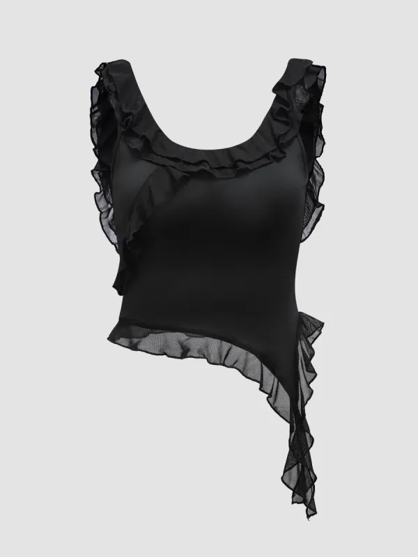 Asymmetrical Ruffle Tank Top sold by Aha Selected