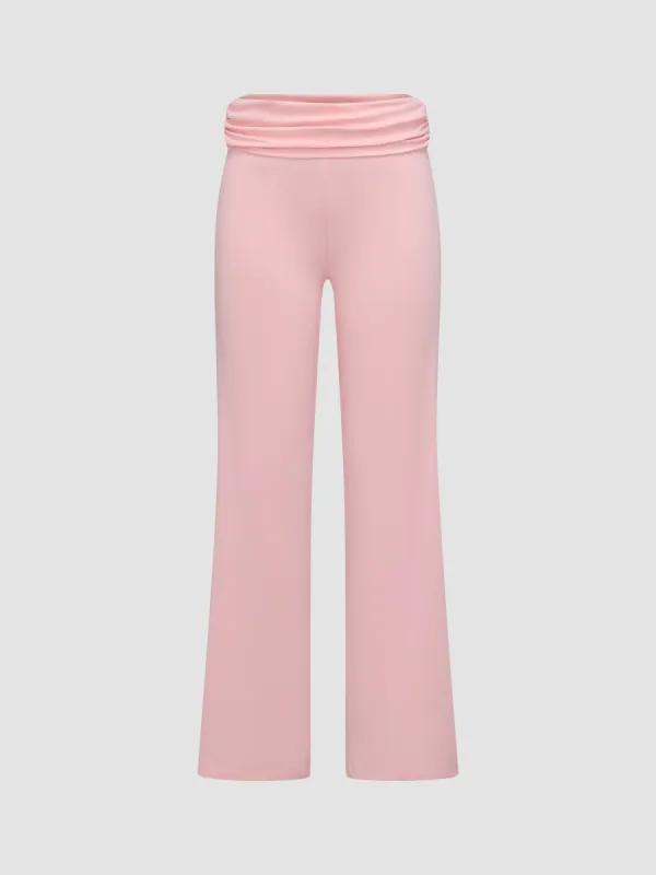 Ruffle Hem Pleated Straight Leg Pants sold by Aha Selected