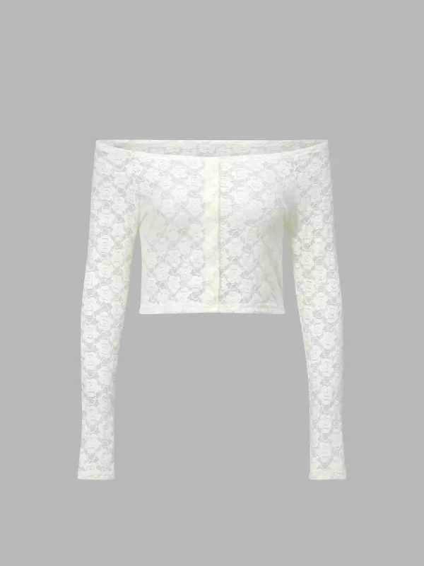 One Shoulder Lace Top with Long Sleeves sold by Aha Selected