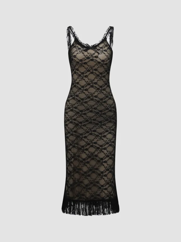 Exquisite Lace Strapless Ruffle Hem Dress sold by Aha Selected