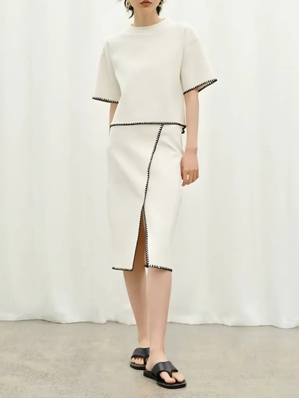 Embroidered Colorblock Trim Tweed Skirt Suit sold by Aha Selected