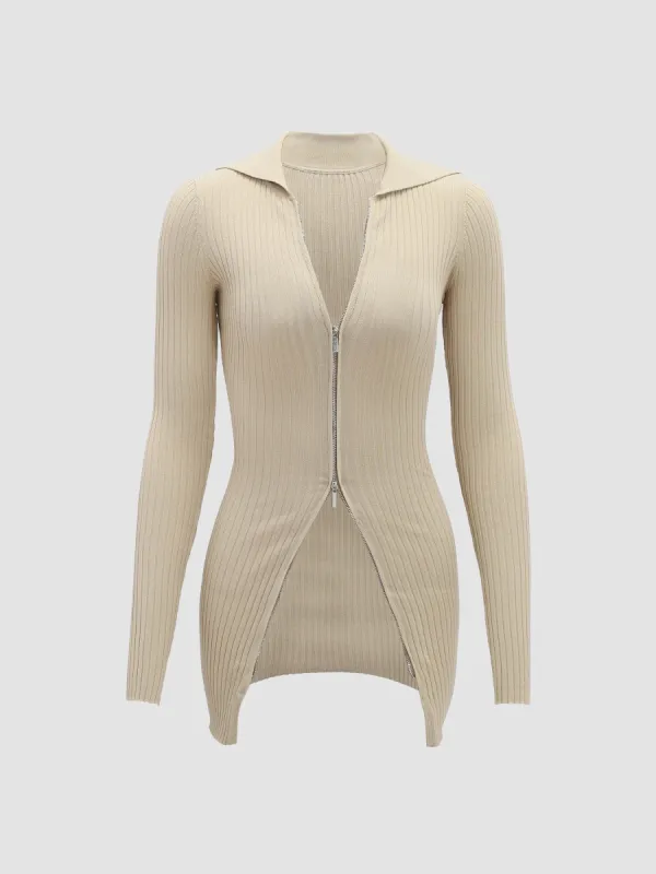 Women's Double Zip High Collar Knit Cardigan sold by Aha Selected