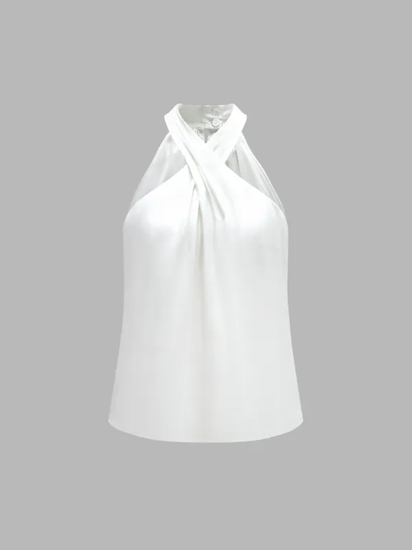 Elegant Crisscross Neck Satin Cami sold by Aha Selected