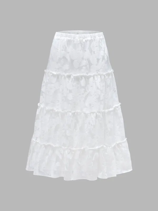 Jacquard Puff Sleeve Midi Skirt sold by Aha Selected