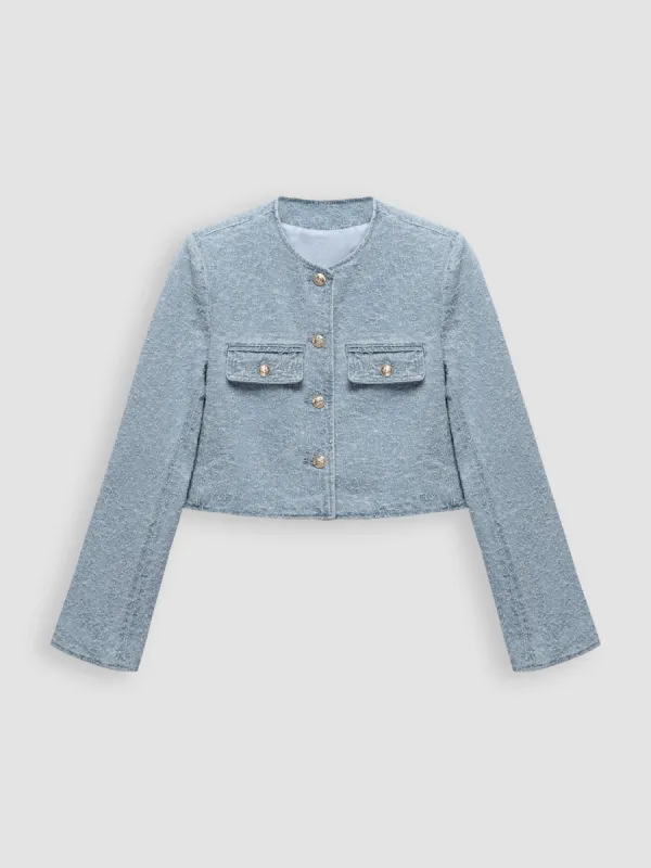Washed Denim Patchwork Jacket sold by Aha Selected