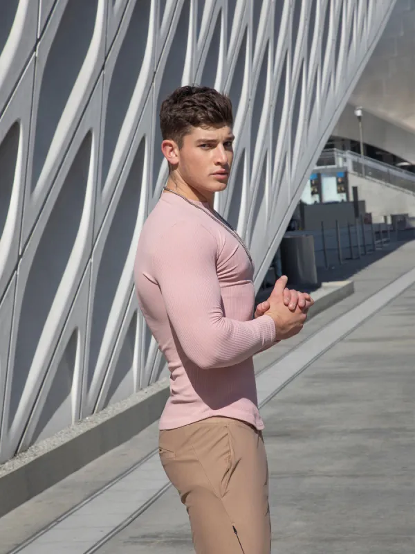 Muscle Fit V-Neck Long Sleeve Cotton Rib Knit Stretch T-Shirt sold by Aha Selected