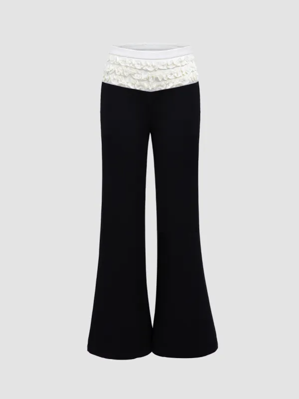 Pleated Lace Hem Wide Leg Pants sold by Aha Selected