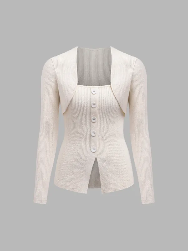 Sleek Spaghetti Straps Top & Long Sleeve Cardigan Knit Set sold by Aha Selected