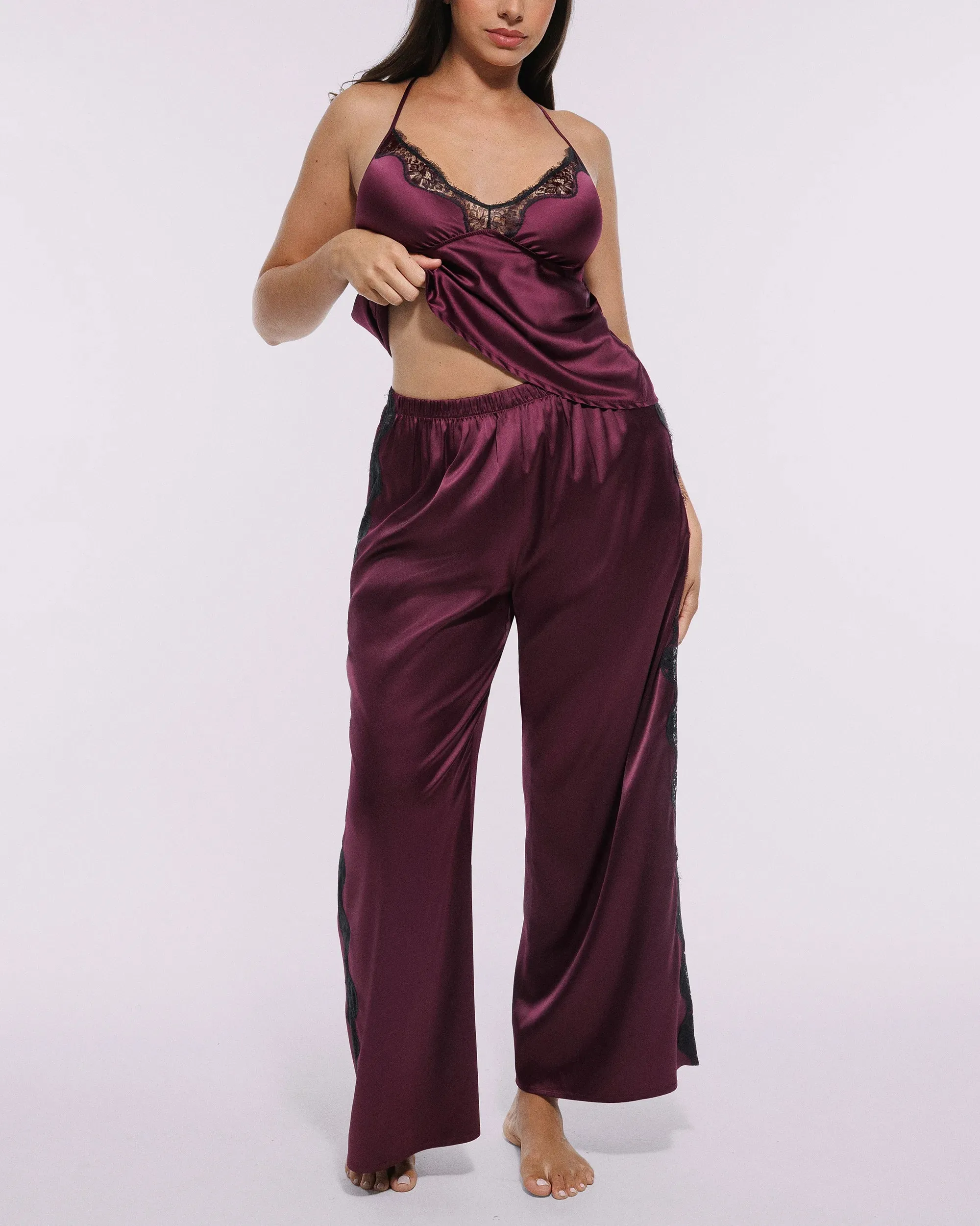 Bare Essentials™ Satin Lace Pajama Pants Set sold by Shapellx product image thumbnail 3