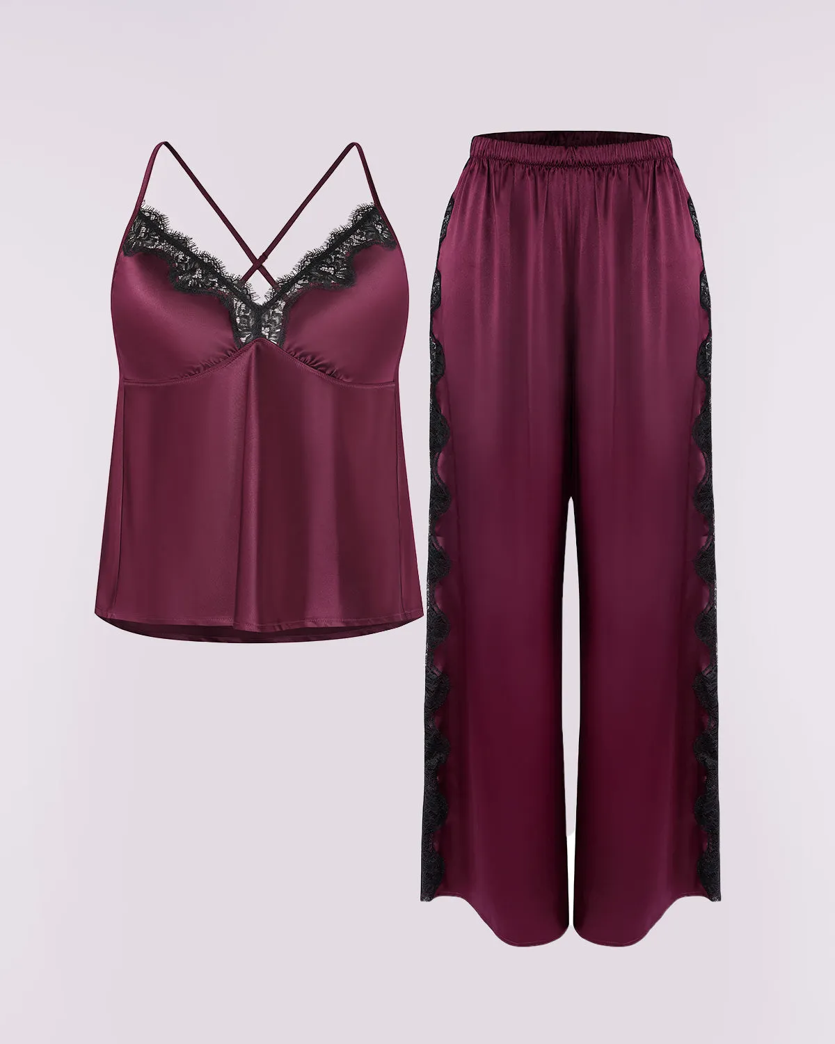 Bare Essentials™ Satin Lace Pajama Pants Set sold by Shapellx product image thumbnail 2