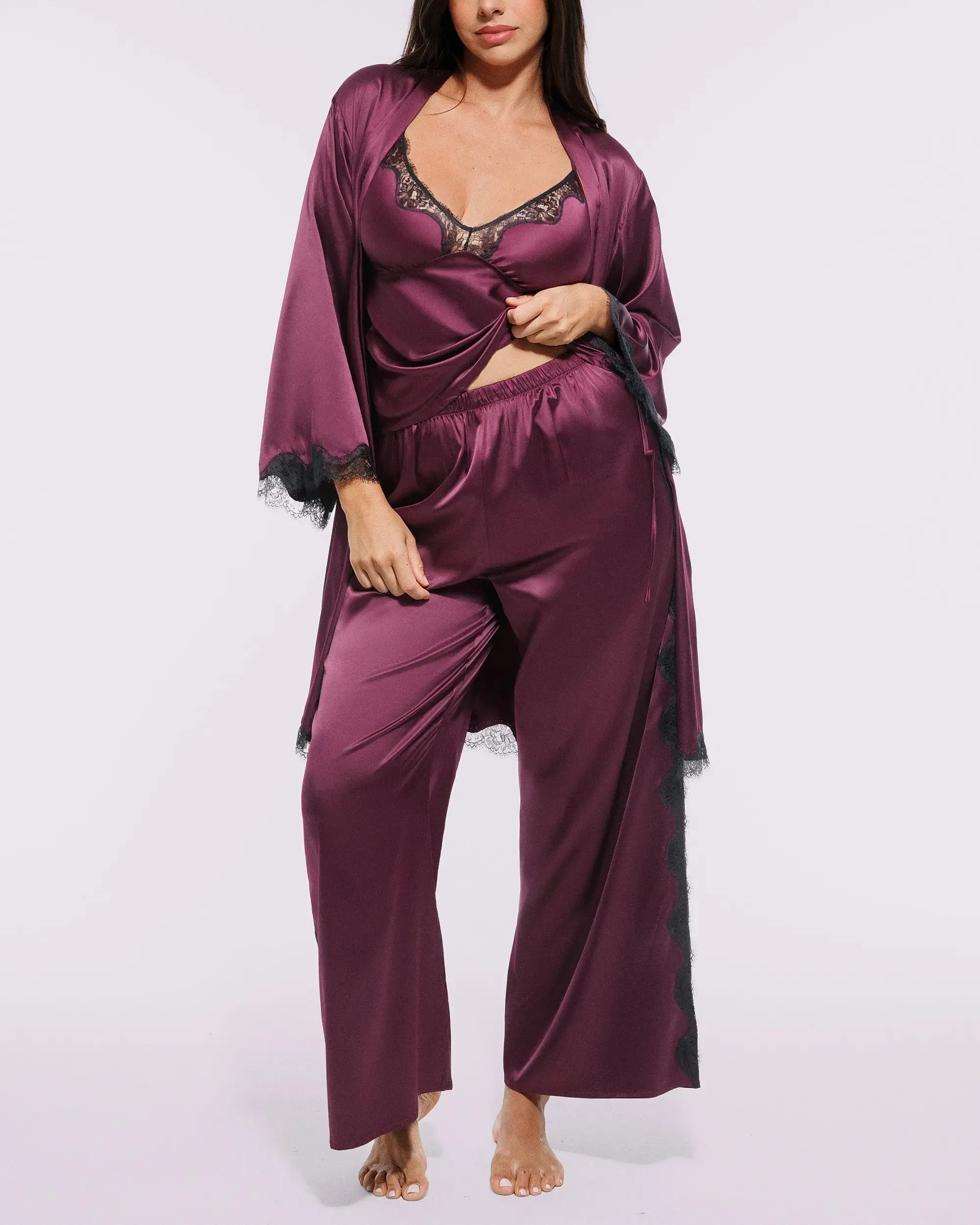 Bare Essentials™ Satin Lace Pajama Robe sold by Shapellx product image thumbnail 5