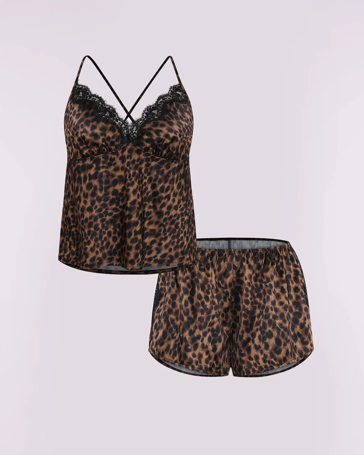 Bare Essentials™ Satin Lace Pajama Shorts Set sold by Shapellx product image thumbnail 2