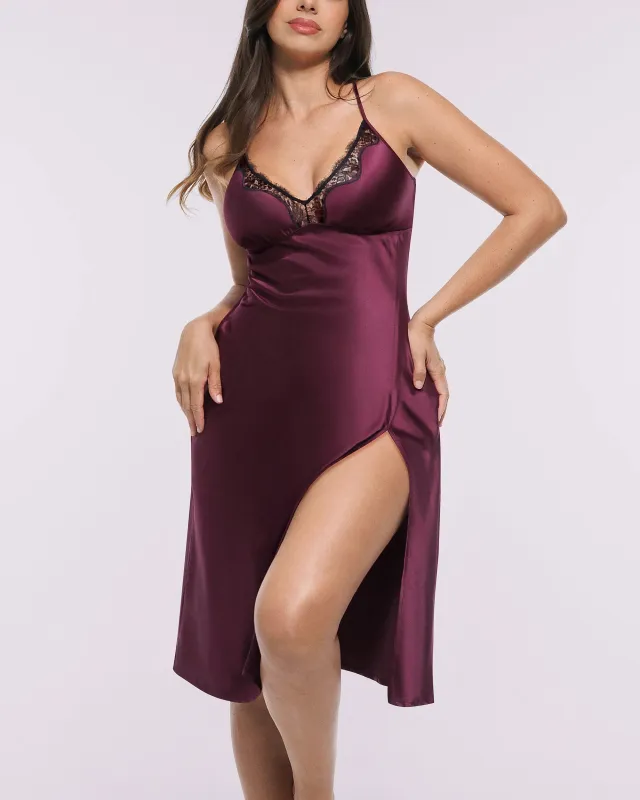 Bare Essentials™ Satin Lace Pajama Dress sold by Shapellx