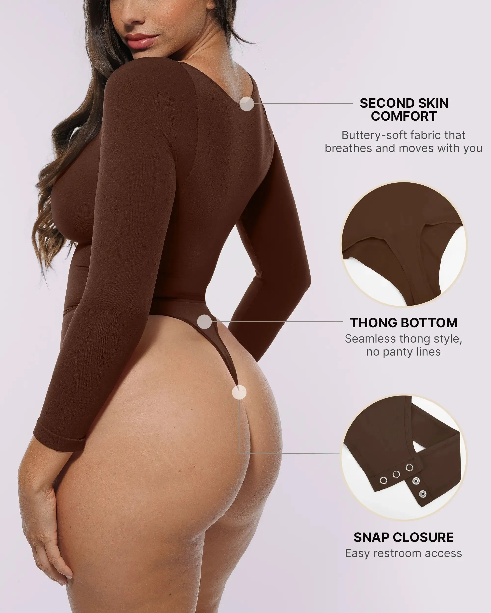 Bare Essentials™ Skin Flow™ Long Sleeve Zipper Front Thong Bodysuit sold by Shapellx product image thumbnail 2