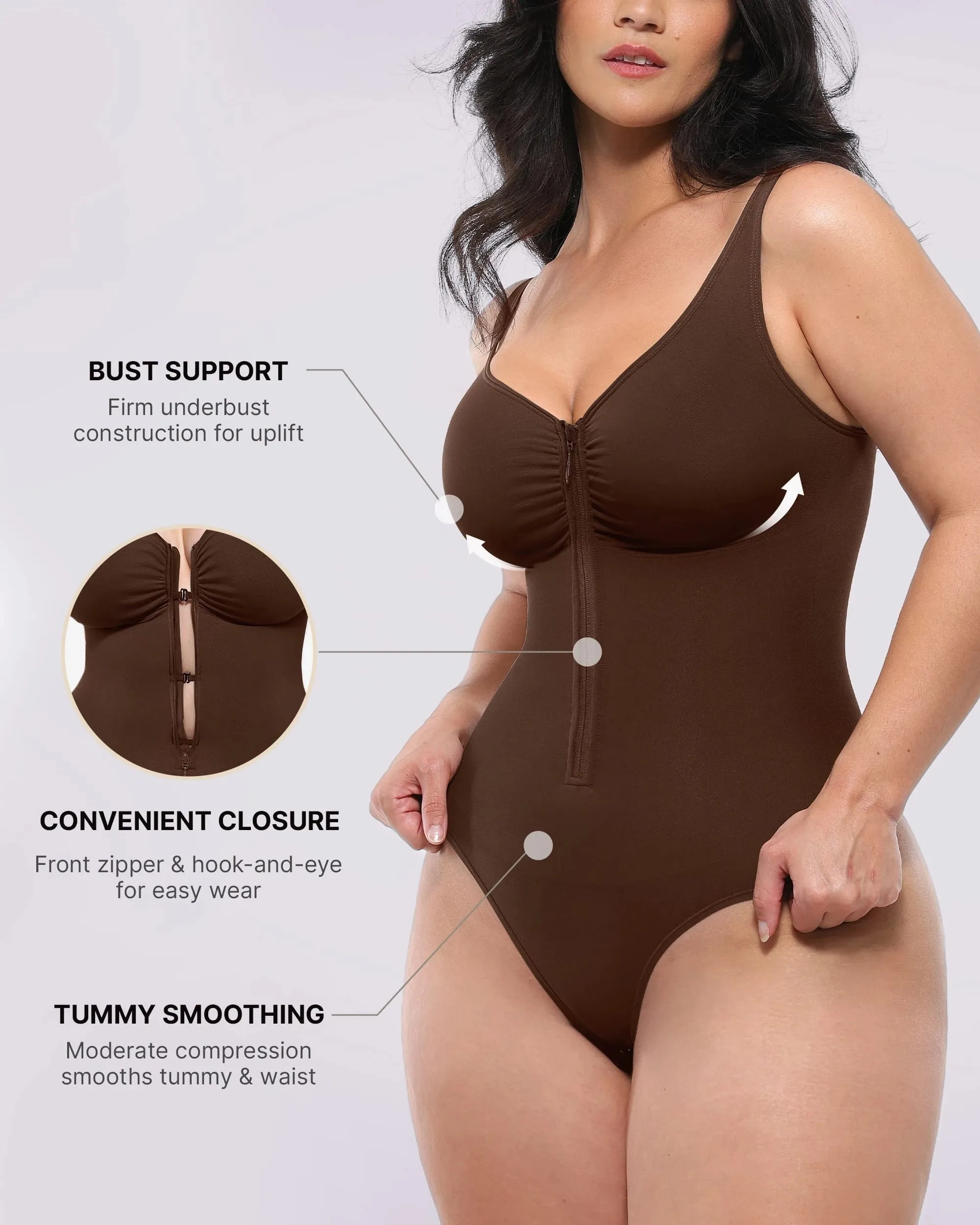 Bare Essentials™ Skin Flow Zipper Front Thong Bodysuit sold by Shapellx product image thumbnail 3