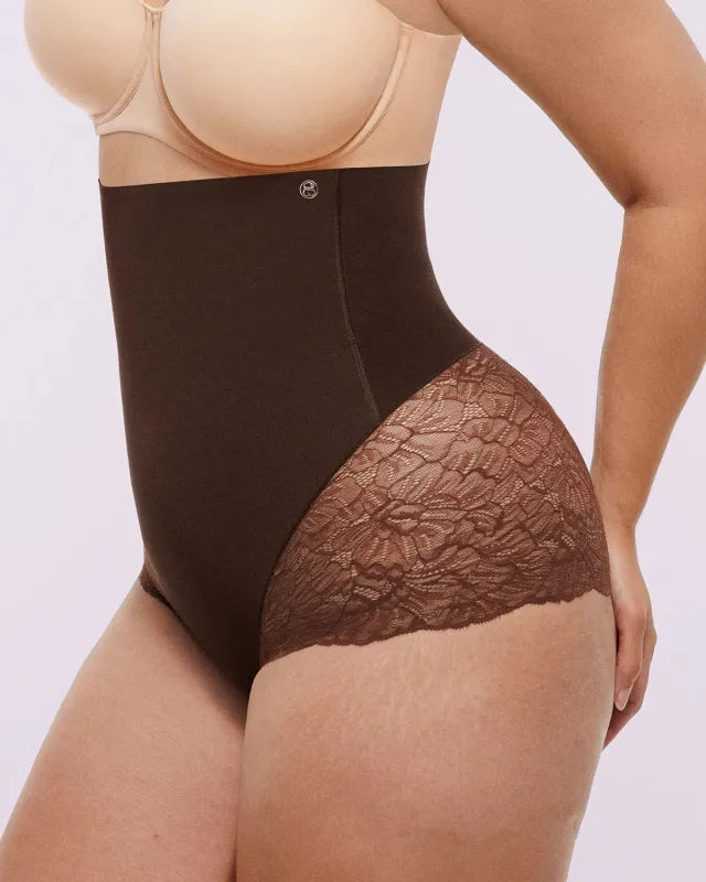 Bare Essentials™ MeshSmooth™ High-Waisted  Sheer Lace Brief sold by Shapellx