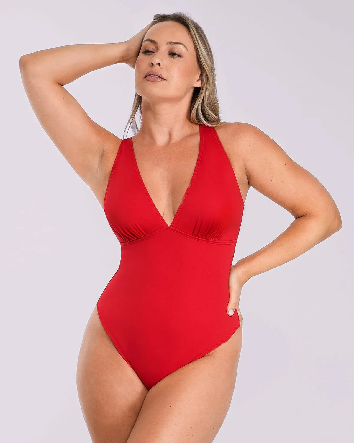 Bare Essentials™ AirSlim® Deep V-Neck Cross Back Thong Bodysuit sold by Shapellx product image thumbnail 3