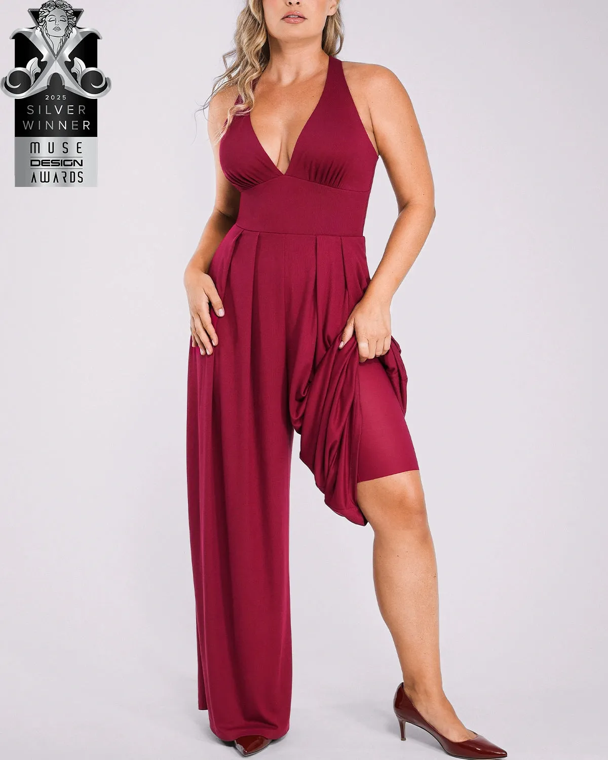 Bare Essentials™ AirSlim® Deep Plunge Built-In Shaping Jumpsuit sold by Shapellx product image thumbnail 2