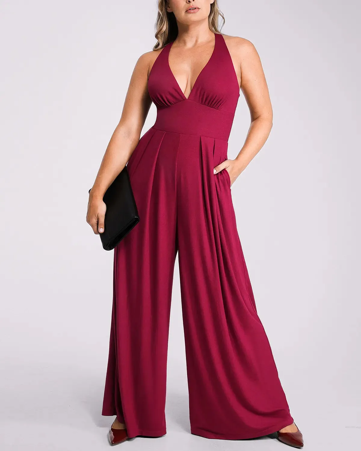 Bare Essentials™ AirSlim® Deep Plunge Built-In Shaping Jumpsuit sold by Shapellx