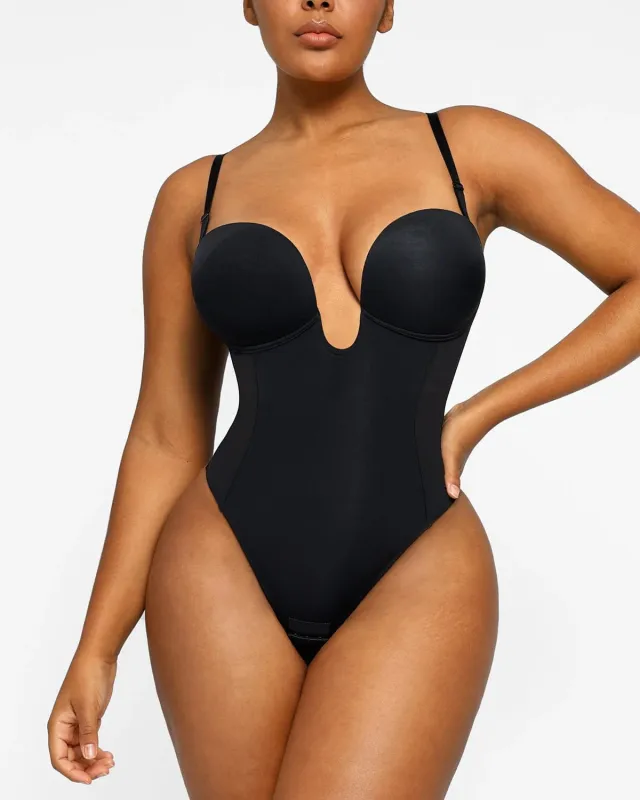 BOOT-YEAH™ MeshSmooth™ Deep Plunge Low-Back Thong Bodysuit sold by Shapellx