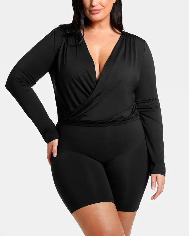 Shapewear 2-in-1 Overlapping V-Neck Top sold by Shapellx