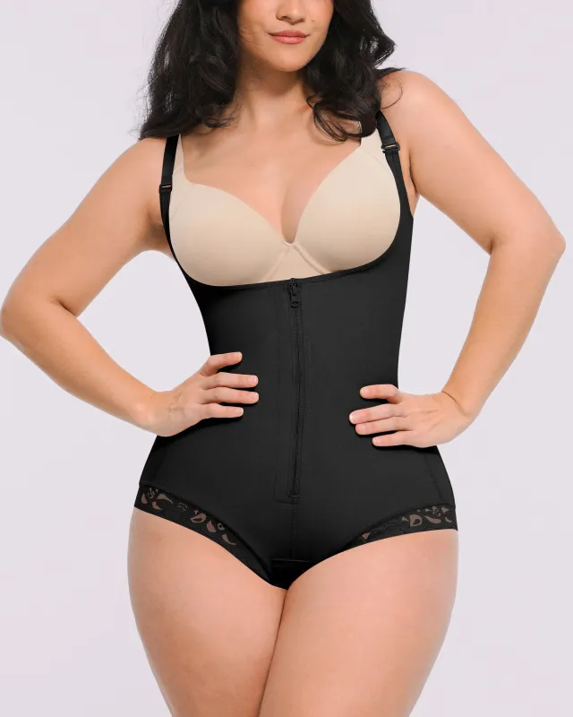 Bare Essentials™ AirSlim® Zipper Front Open Bust Brief Bodysuit sold by Shapellx