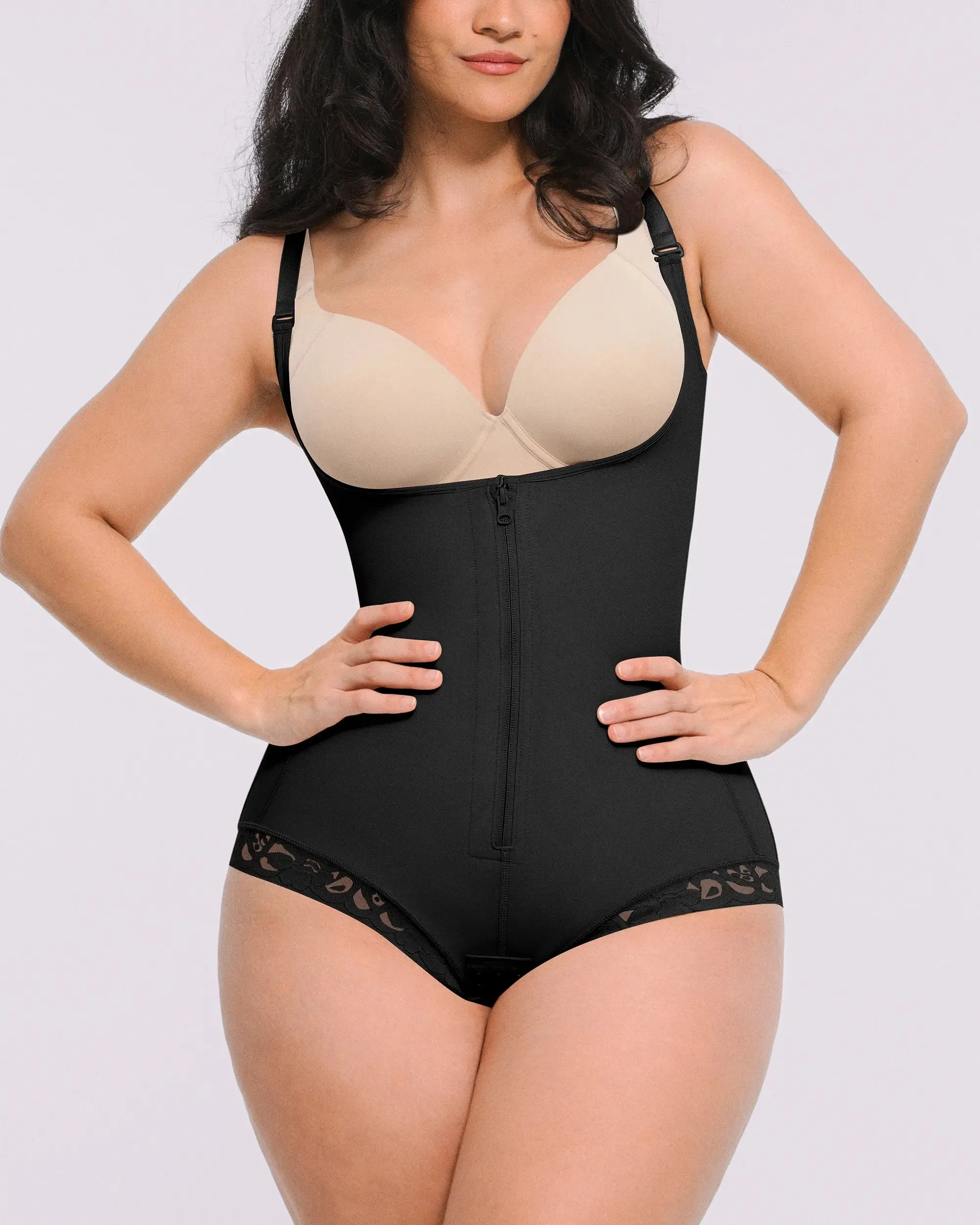 Bare Essentials™ AirSlim® Zipper Front Open Bust Brief Bodysuit sold by Shapellx