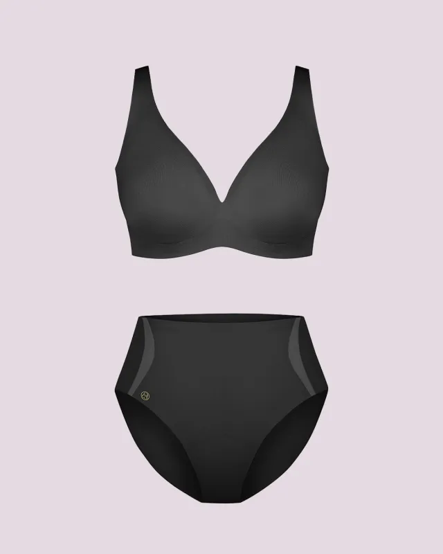 Curve Code™ LYCRA®FitSense™ Wireless V-Neck Bra + Brief sold by Shapellx