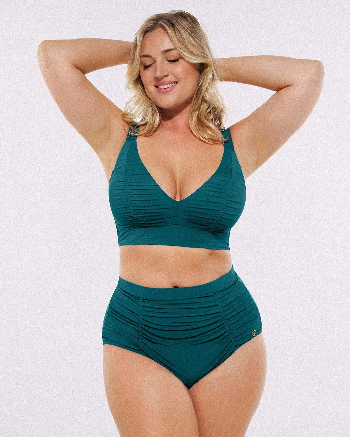 Smart Sculpt™ Ruched V-Neck Bikini Top & High-Waisted Bottom Set sold by Shapellx product image thumbnail 4