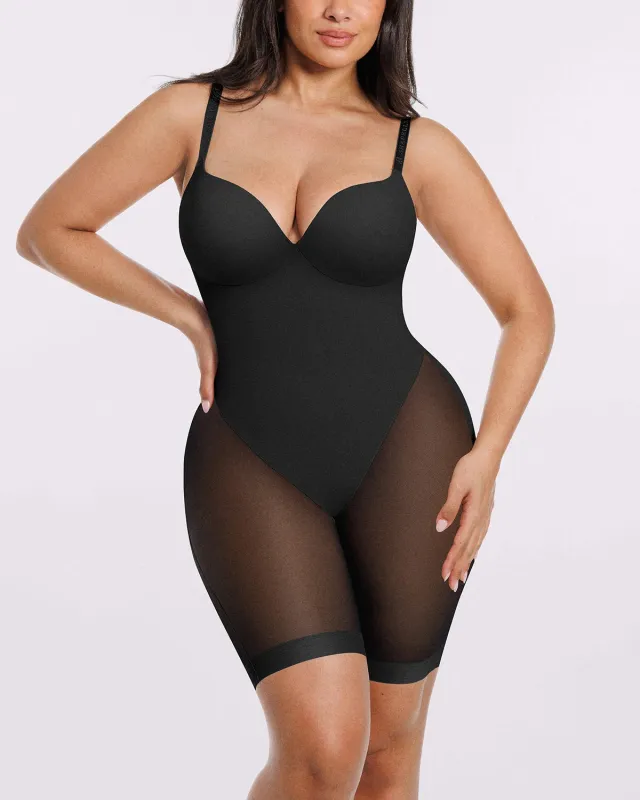Bare Essentials™ MeshSmooth™ Low Back Mid Thigh Bodysuit sold by Shapellx