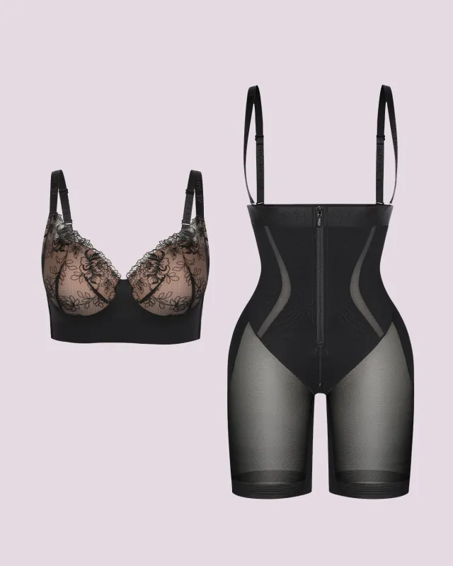 Back Smoothing Lace Underwire Bra + Airy Comfy Short made by Shapellx