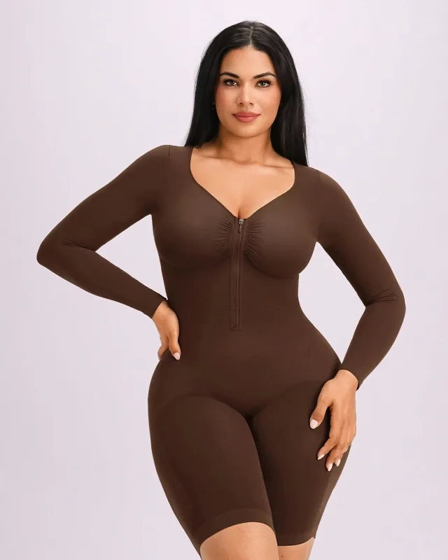Bare Essentials™ Defineline™ Long Sleeve Zip-Front Bodysuit made by Shapellx