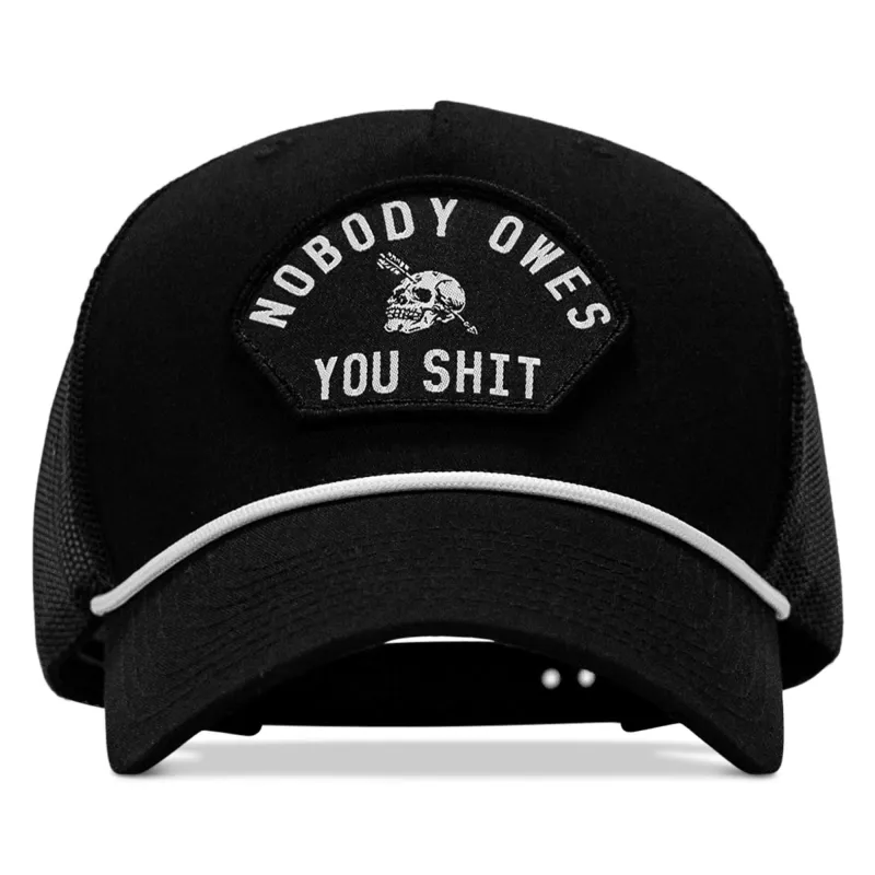 Nobody Owes You Shit Skull Arched Patch Rope Snapback sold by Combat Iron Apparel
