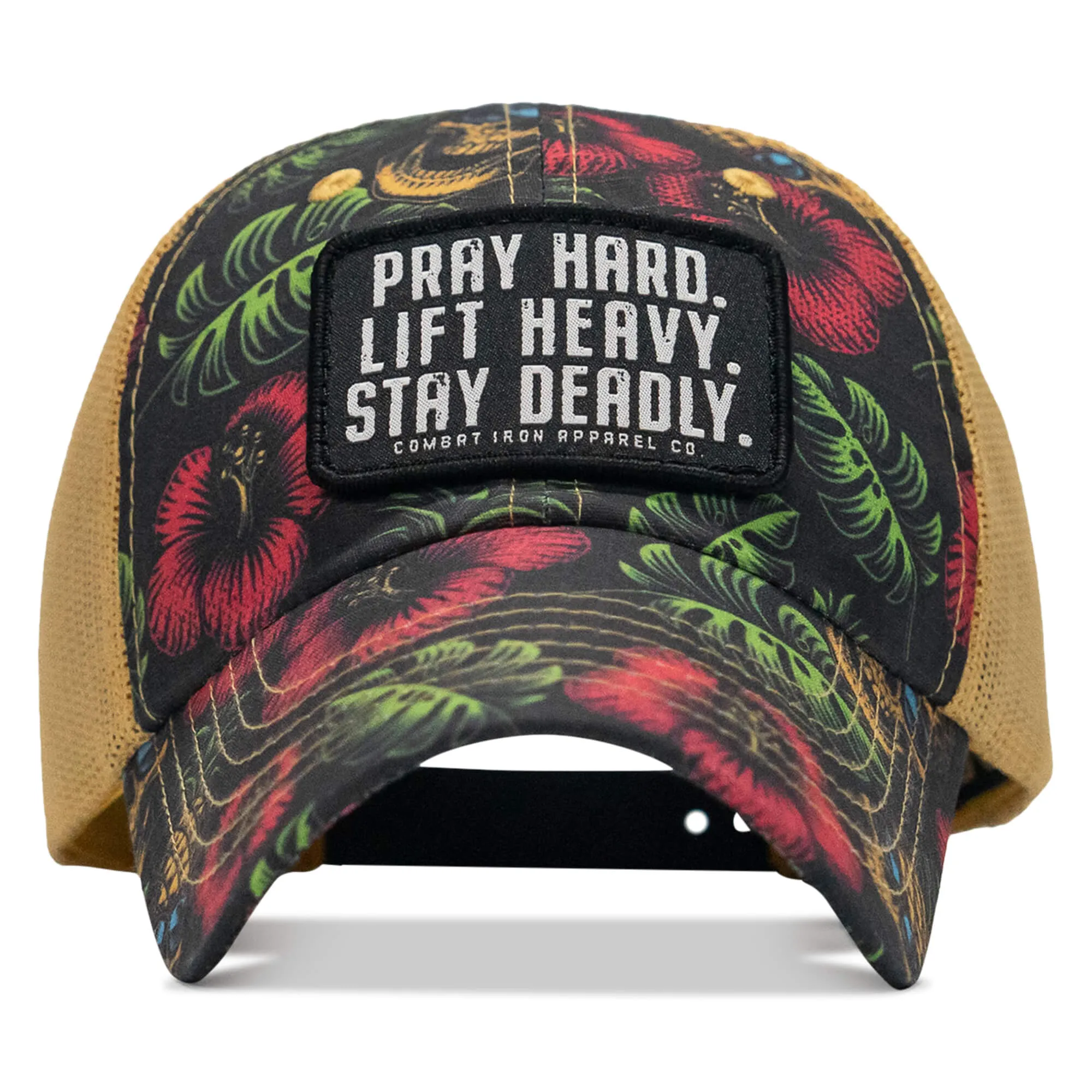 Pray Hard. Lift Heavy. Stay Deadly. Patch Tactical Ripstop Mesh Snapback Hat sold by Combat Iron Apparel