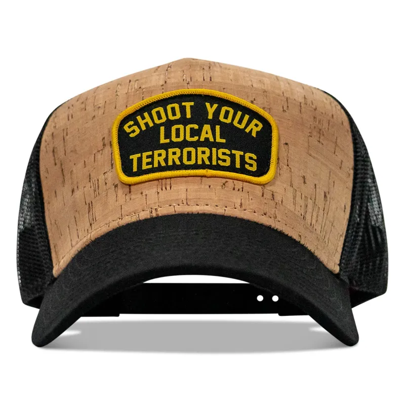 Shoot Your Local Terrorists Patch Mesh Snapback Flatbill Curved Hat sold by Combat Iron Apparel