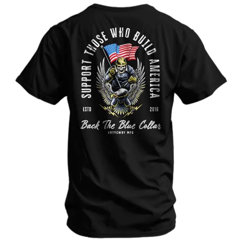 Support Those Who Build America. Back The Blue Collar Men's T-Shirt sold by Combat Iron Apparel