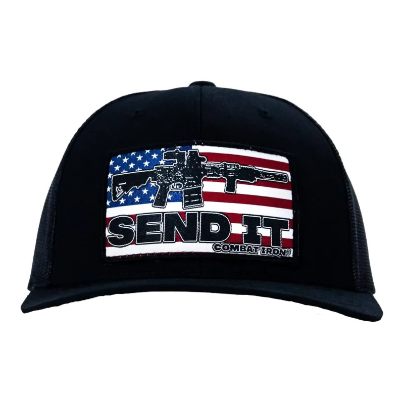 SEND IT AMERICAN FLAG PATCH MESH MID-PROFILE SNAPBACK sold by Combat Iron Apparel
