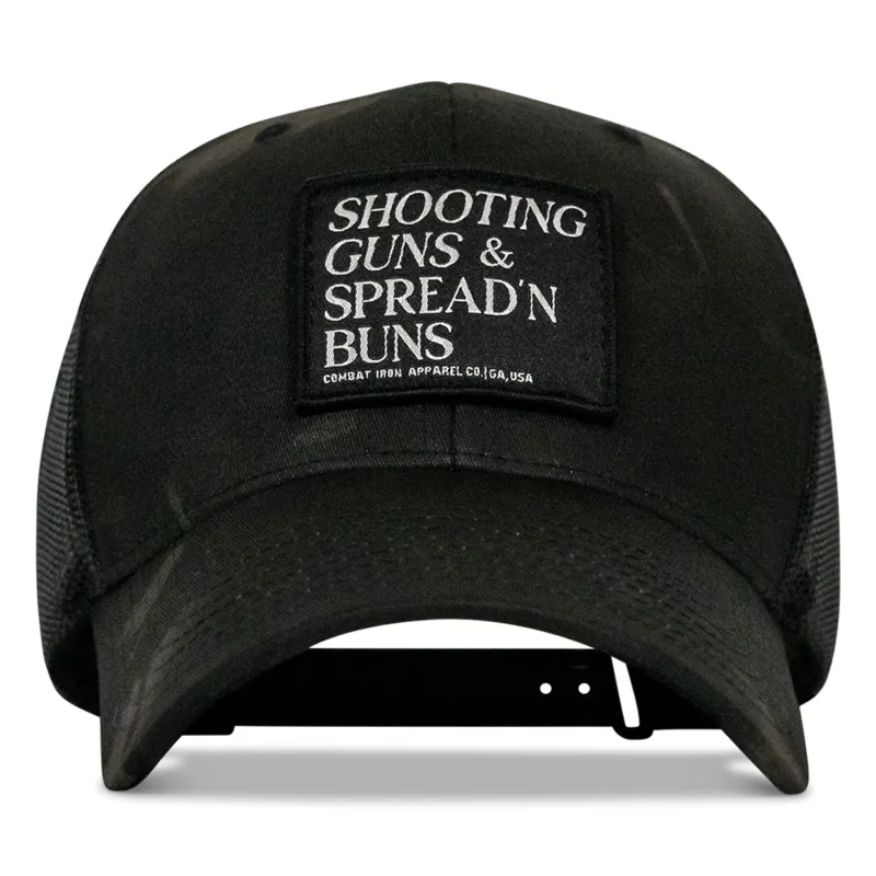 Shooting Guns & Spread'n Buns Patch Snapback Hat sold by Combat Iron Apparel