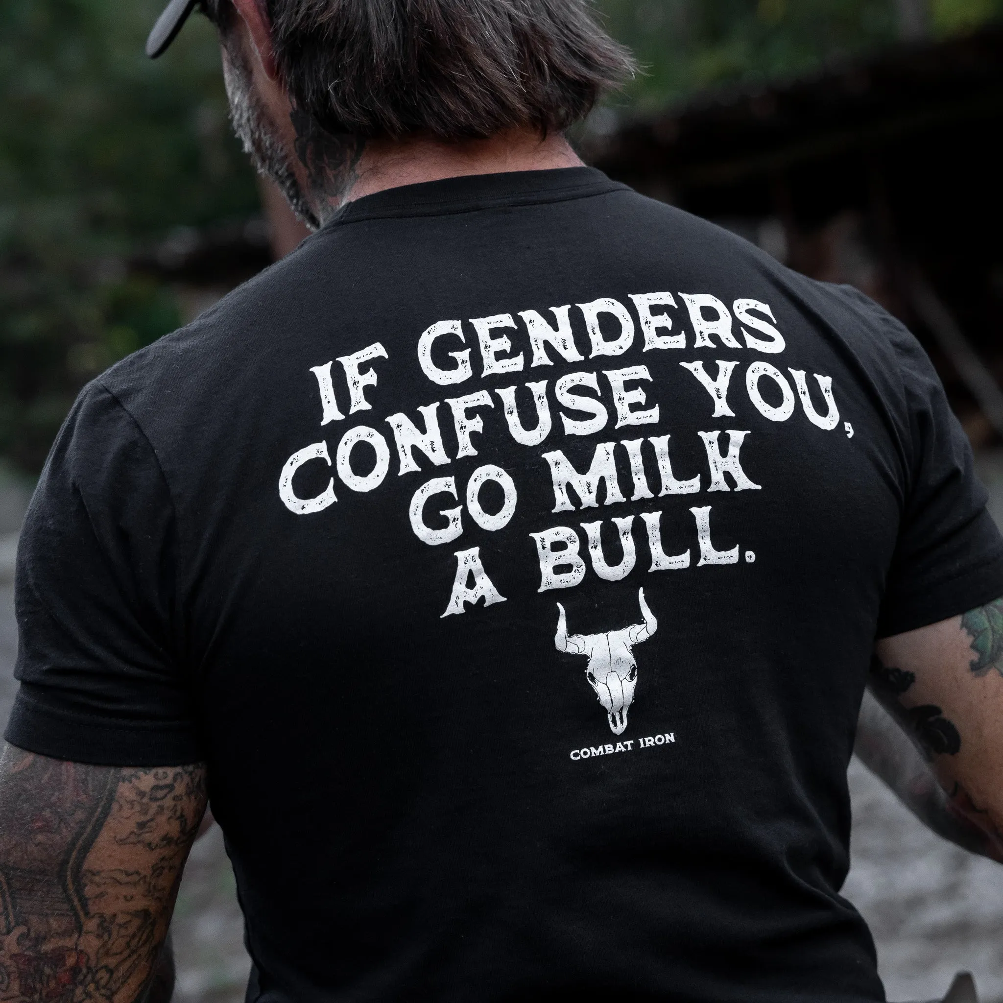 If Genders Confuse You, Go Milk a Bull Men's T-Shirt sold by Combat Iron Apparel product image thumbnail 4