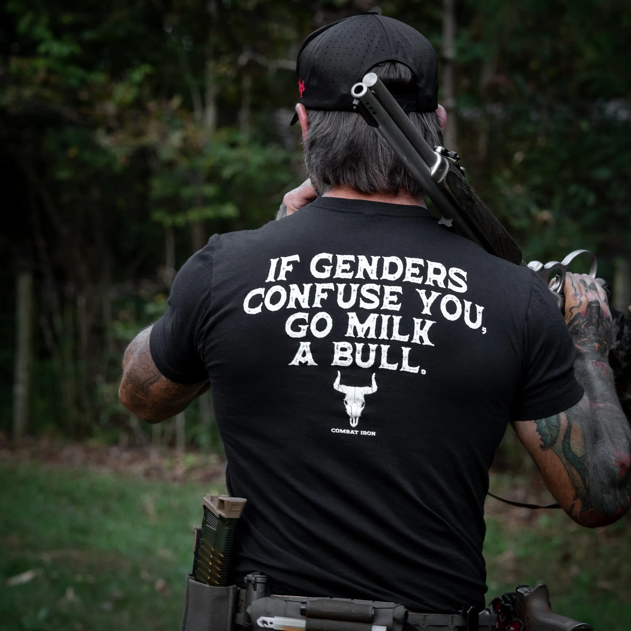 If Genders Confuse You, Go Milk a Bull Men's T-Shirt sold by Combat Iron Apparel product image thumbnail 5
