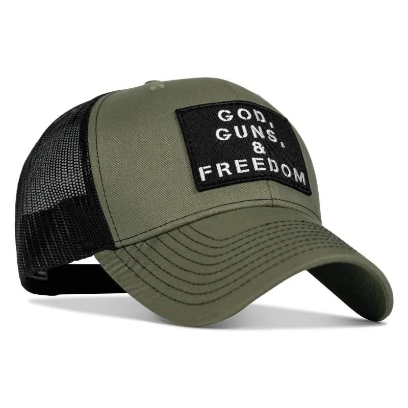God, Guns, And Freedom Patch Mid-Profile Mesh Snapback Hat sold by Combat Iron Apparel
