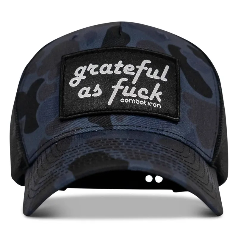 Grateful As F*ck Patch Mesh Snapback Hat sold by Combat Iron Apparel